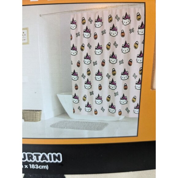 NWT Hello Kitty‎ Witch Pumpkin Skull Halloween Shower Curtain - Picture 2 of 4
